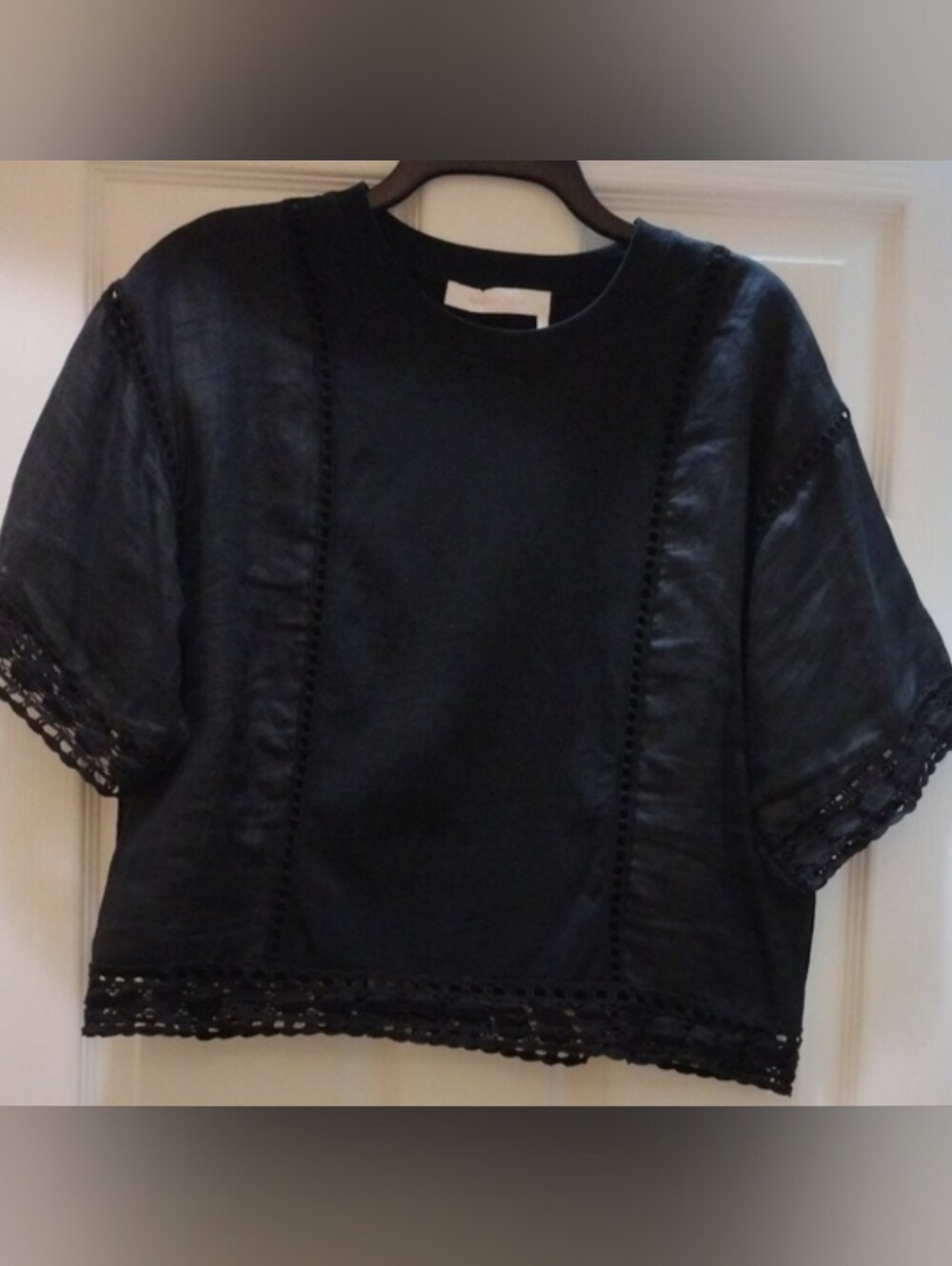 See By Chloe Mixed Media Top Linen, Soft Cotton And Crochet